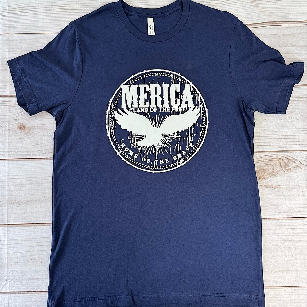 Navy Blue ‘Merica Land of the Free Home of the Brave T-Shirt Bella Canvas NEW